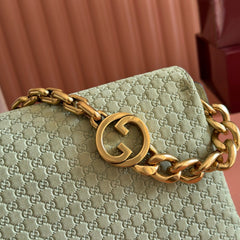 GUCCI 26S SHOULDER BAG 28 IN SAGE GREEN EMBOSSED SUEDE