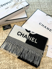 SCARF 184 CM IN BLACK MIX WHITE MERINO WOOL 393120