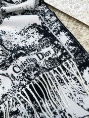 SCARF 220 CM IN BLACK MIX WHITE MONOGRAM CASHMERE AND WOOL 413658