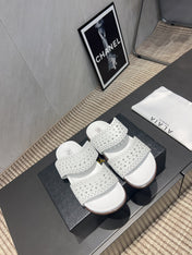 ALAIA CHUNKY TWO-STRAP SLIDES 25S IN WHITE CALFSKIN