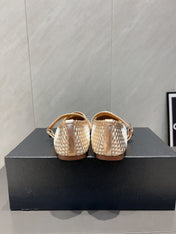 ALAIA MARY JANE FLATS WOVEN PATTERN 25S IN WHITE MIX CARAMEL BROWN CALFSKIN
