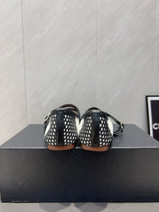 ALAIA MARY JANE FLATS WOVEN PATTERN 25S IN WHITE MIX BLACK CALFSKIN
