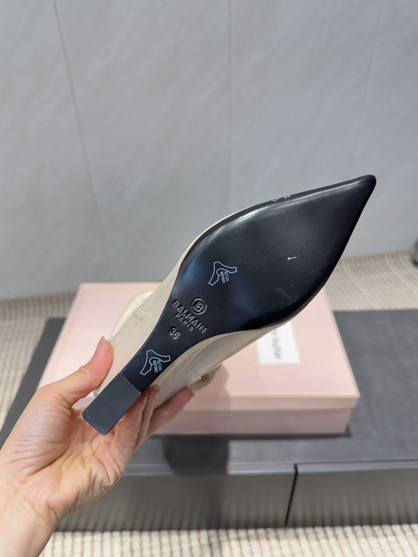 BALMAIN 26S KNEE-HIGH BOOTS 75 MM IN LIGHT BEIGE CALFSKIN