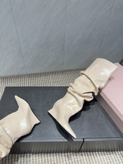 BALMAIN 26S KNEE-HIGH BOOTS 75 MM IN LIGHT BEIGE CALFSKIN