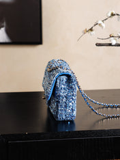 CHANEL 25S FLAP BAG 21 CM IN BLUE SEQUINED TWEED WITH GOLD HARDWARE