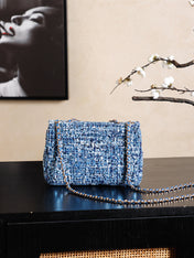 CHANEL 25S FLAP BAG 21 CM IN BLUE SEQUINED TWEED WITH GOLD HARDWARE