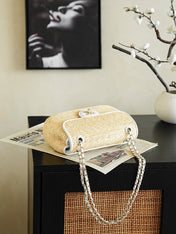 CHANEL 26S CLASSIC FLAP MEDIUM 23 IN NATURAL RAFFIA AND WHITE CALFSKIN GOLD HARDWARE