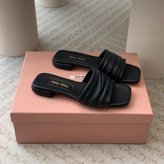 Women's Black Denim Slippers With Stylized Straps