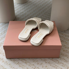 Women's White Denim Slippers With Stylized Straps