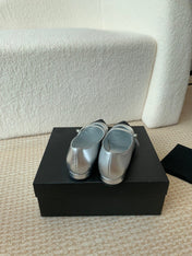 Pointed Toe Mary Jane Shoes Silver Mix Black Lambskin