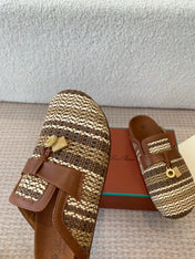 BUBBLE IN MULTICOLOR RAFFIA MIX BROWN LAMBSKIN GOLD HARDWARE