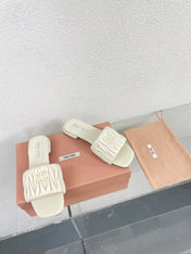 Women's White Leather Slippers
