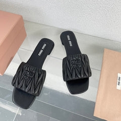 Women's Black Leather Slippers