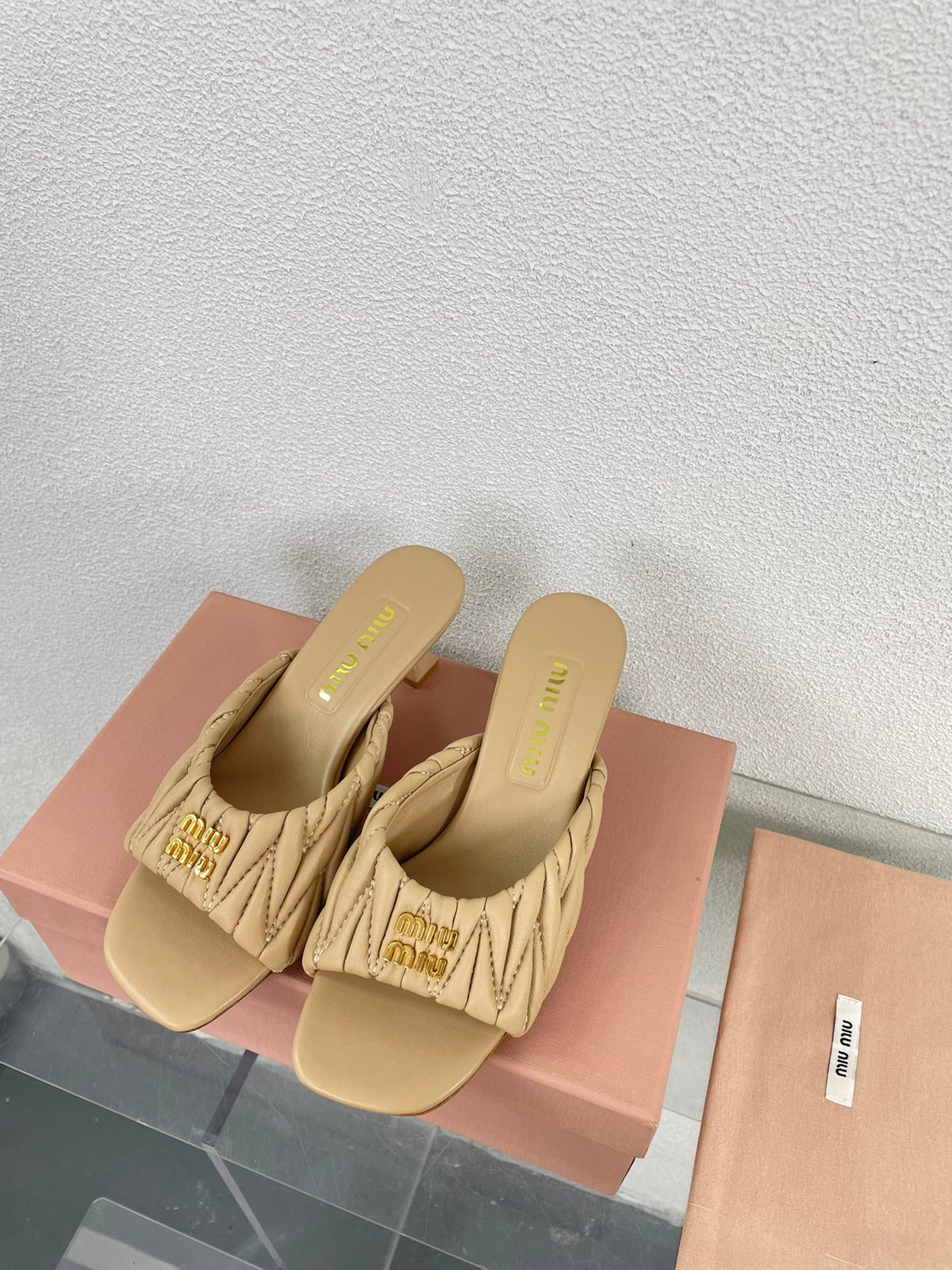 Women's Mid - Heel Apricot Leather Stylized