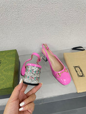 GG WOMEN'S HORSEBIT SLINGBACK IN FUSCIA PINK CALFSKIN WITH RHINSTONES