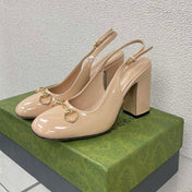 GG WOMEN'S HORSEBIT SLINGBACK 95MM IN TAN BEIGE CALFSKIN