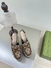 GG WOMEN'S HORSEBIT PLATFORM LOAFER SLINGBACK IN TAN BEIGE CANVAS