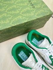 GG INTERLOCKING G SNEAKER WHITE GREEN CALFSKIN AND FABRIC