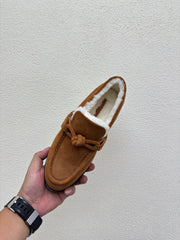 BOTTEGA VENETA 26S LOAFERS IN BROWN SUEDE AND WHITE WOOL