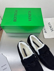 BOTTEGA VENETA 26S LOAFERS IN BLACK SUEDE AND WHITE WOOL