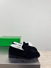 BOTTEGA VENETA 26S LOAFERS IN BLACK SUEDE AND WHITE WOOL