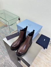 PRADA 25S PLATFORM CHELSEA BOOTS IN DARK BROWN CALFSKIN