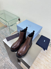 PRADA 25S PLATFORM CHELSEA BOOTS IN DARK BROWN CALFSKIN