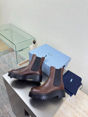 PRADA 25S PLATFORM CHELSEA BOOTS IN DARK BROWN CALFSKIN