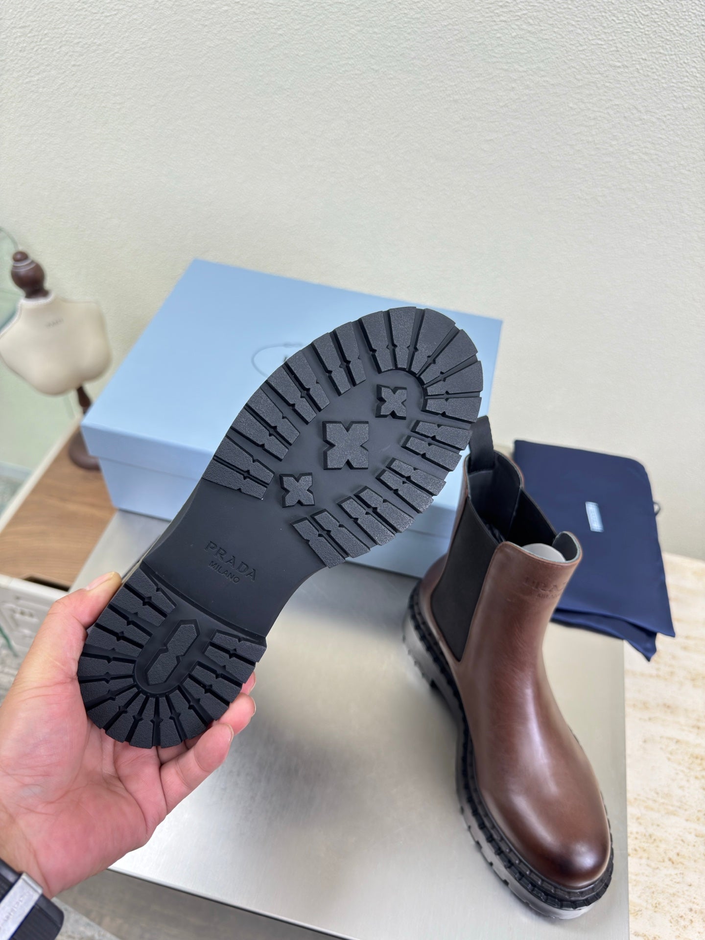 PRADA 25S PLATFORM CHELSEA BOOTS IN DARK BROWN CALFSKIN