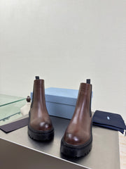 PRADA 25S PLATFORM CHELSEA BOOTS IN DARK BROWN CALFSKIN