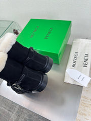 BOTTEGA VENETA 26S FUR-LINED BOOTS IN BLACK SUEDE AND WHITE WOOL