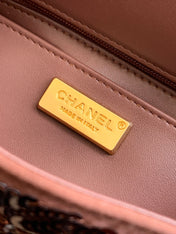 CHANEL 26S FLORAL SEQUIN CLASSIC FLAP 21 IN BROWN BRONZE SEQUIN GOLD HARDWARE