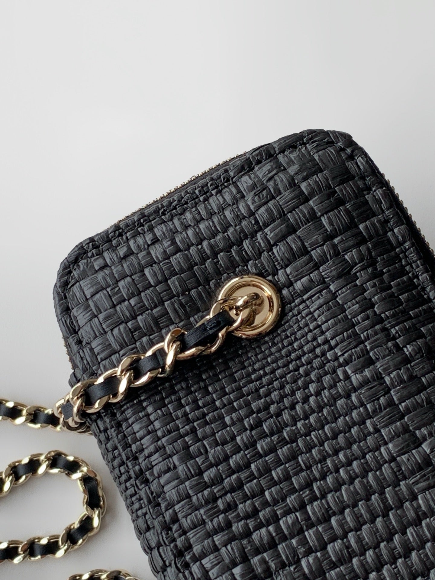 CHANEL 26S VANITY CASE 17 IN BLACK WOVEN RAFFIA GOLD HARDWARE