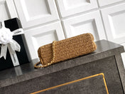CHANEL 26S TOP HANDLE BAG 19 IN NATURAL RAFFIA AND CALFSKIN GOLD HARDWARE