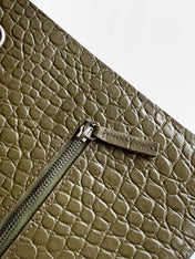 CHANEL 26S SOUPLISSIMO MAXI FLAP 39 IN OLIVE GREEN CROCODILE-EMBOSSED CALFSKIN SILVER HARDWARE