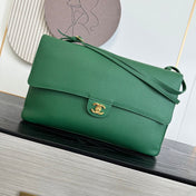 CHANEL 26S MAXI FLAP BAG 39 IN GREEN GRAINED CALFSKIN GOLD HARDWARE