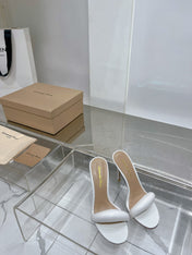 GIANVITO ROSSI 26S PADDED STRAP HIGH-HEEL MULES 105 MM IN WHITE LAMBSKIN