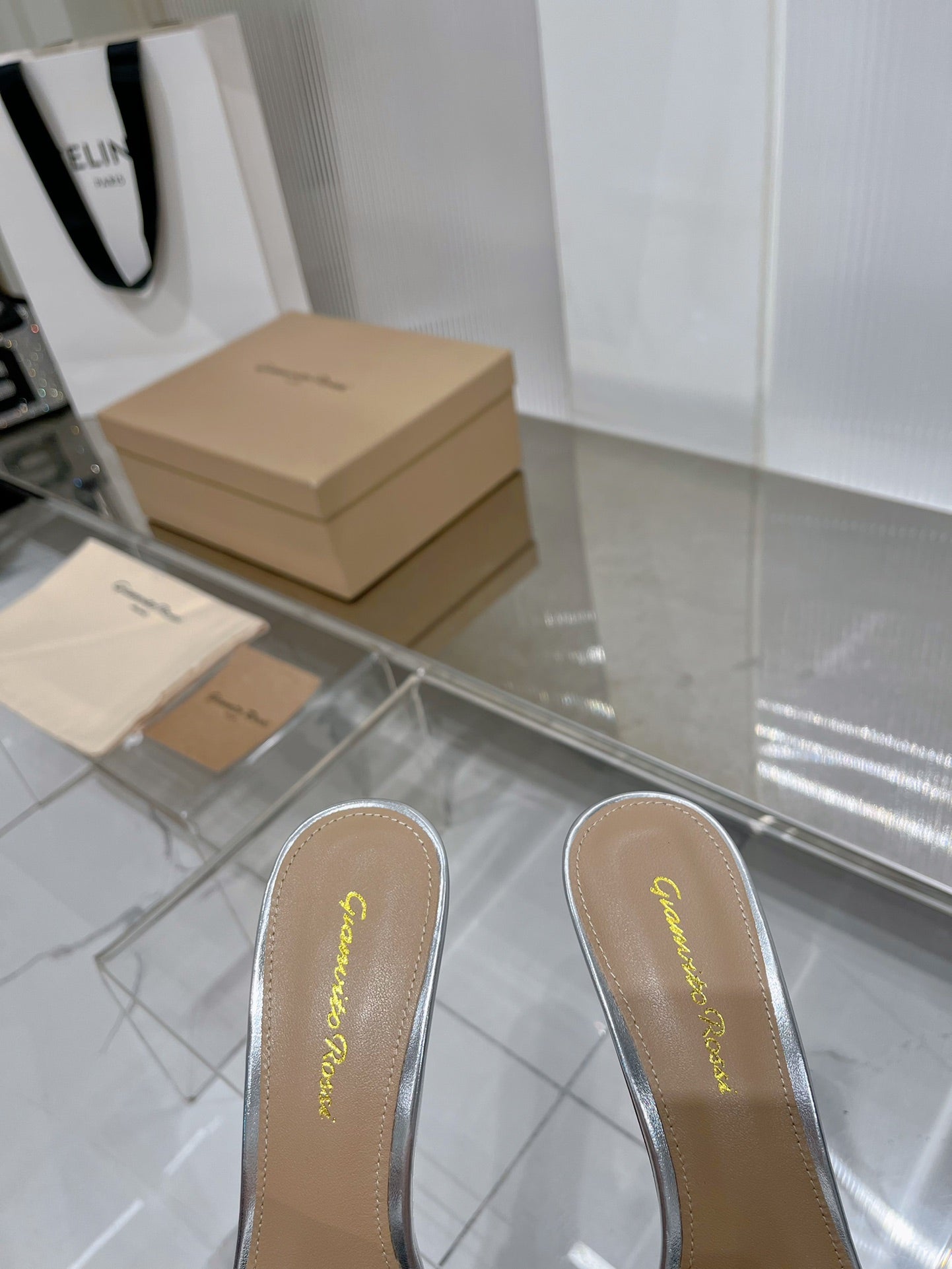 GIANVITO ROSSI 26S PADDED STRAP HIGH-HEEL MULES 105 MM IN SILVER LAMBSKIN