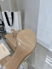 GIANVITO ROSSI 26S PADDED STRAP HIGH-HEEL MULES 105 MM IN SILVER LAMBSKIN