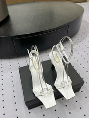 SL ANKLE-BUCKLE HEELED SANDALS WHITE CALFSKIN
