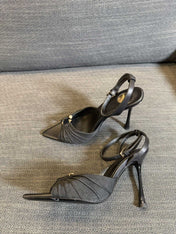 LOLA HIGH SANDALS IN BLACK SMOOTH LAMBSKIN AND DRAPED JERSEY