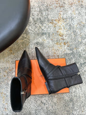 HM 26S FLAT ANKLE BOOTS IN BLACK CALFSKIN
