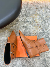 HM 26S FLAT ANKLE BOOTS IN COGNAC BROWN CALFSKIN 
