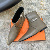 HM 26S FLAT ANKLE BOOTS IN KHAKI GREY CALFSKIN