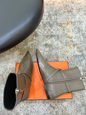 HM 26S FLAT ANKLE BOOTS IN KHAKI GREY CALFSKIN