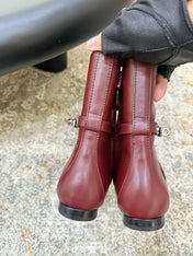 HM 26S FLAT ANKLE BOOTS IN WINE RED CALFSKIN