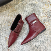 HM 26S FLAT ANKLE BOOTS IN WINE RED CALFSKIN