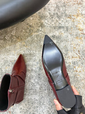 HM 26S FLAT ANKLE BOOTS IN WINE RED CALFSKIN