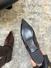 HM 26S FLAT ANKLE BOOTS IN DARK BROWN CALFSKIN