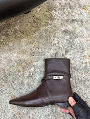 HM 26S FLAT ANKLE BOOTS IN DARK BROWN CALFSKIN